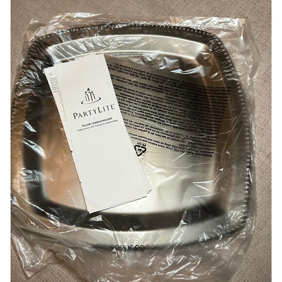PARTYLITE candles PEWTER TONE PILLAR TRAY Large CANDLE Holder New P91405 - Picture 3 of 4